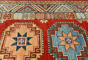 Red Geometric 2'8X13'5 Kazak Oriental Runner Rug