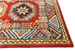 Red Geometric 2'8X13'5 Kazak Oriental Runner Rug