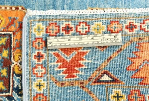 Blue Tribal Geometric 3X9 Turkoman-Kazak Oriental Runner Rug