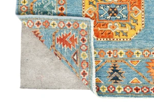 Blue Tribal Geometric 3X9 Turkoman-Kazak Oriental Runner Rug