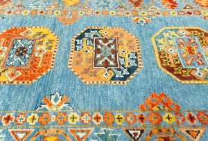 Blue Tribal Geometric 3X9 Turkoman-Kazak Oriental Runner Rug
