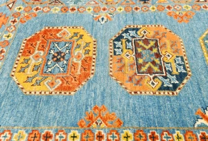Blue Tribal Geometric 3X9 Turkoman-Kazak Oriental Runner Rug
