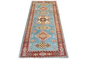 Blue Tribal Geometric 2'3X5'7 Kazak Pakistan Oriental Rug