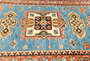 Blue Tribal Geometric 2'3X5'7 Kazak Pakistan Oriental Rug
