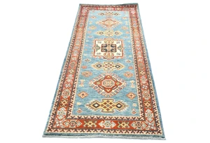 Blue Tribal Geometric 2'3X5'7 Kazak Pakistan Oriental Rug