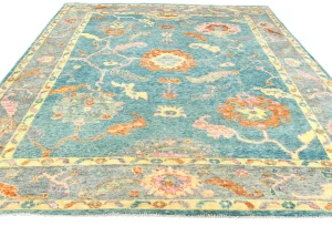 Muted Blue Floral 8X10 Oushak Chobi Oriental Rug