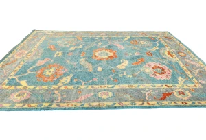 Muted Blue Floral 8X10 Oushak Chobi Oriental Rug