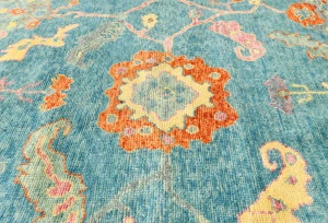 Muted Blue Floral 8X10 Oushak Chobi Oriental Rug