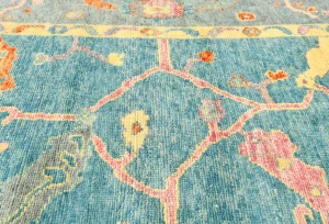 Muted Blue Floral 8X10 Oushak Chobi Oriental Rug