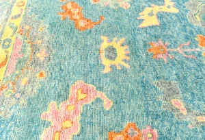 Muted Blue Floral 8X10 Oushak Chobi Oriental Rug