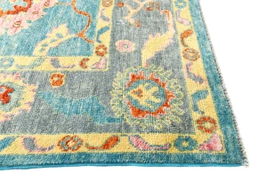 Muted Blue Floral 8X10 Oushak Chobi Oriental Rug