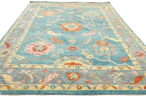 Muted Blue Floral 8X10 Oushak Chobi Oriental Rug