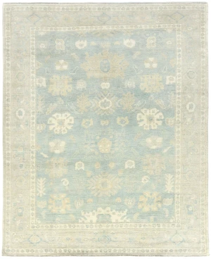 Muted Blue Floral 8X10 Oushak Distressed Oriental Rug
