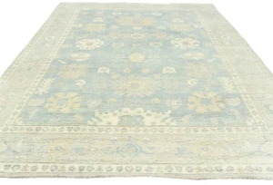 Muted Blue Floral 8X10 Oushak Distressed Oriental Rug
