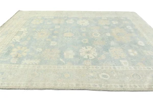 Muted Blue Floral 8X10 Oushak Distressed Oriental Rug