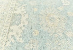 Muted Blue Floral 8X10 Oushak Distressed Oriental Rug