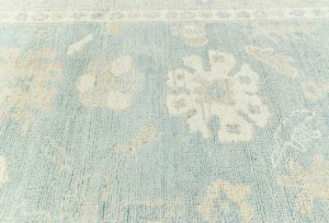 Muted Blue Floral 8X10 Oushak Distressed Oriental Rug