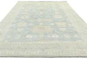 Muted Blue Floral 8X10 Oushak Distressed Oriental Rug