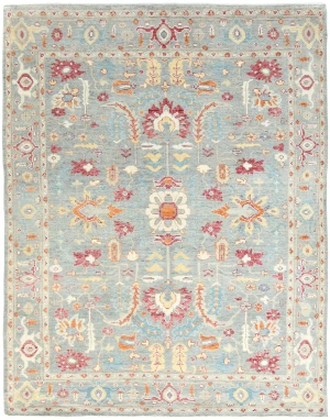 Muted Light Blue Floral 8X10 Transitional Oushak Oriental Rug