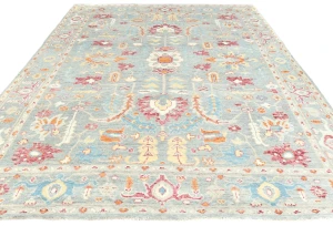 Muted Light Blue Floral 8X10 Transitional Oushak Oriental Rug