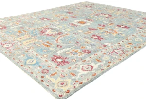 Muted Light Blue Floral 8X10 Transitional Oushak Oriental Rug