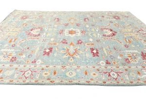 Muted Light Blue Floral 8X10 Transitional Oushak Oriental Rug