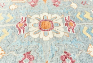 Muted Light Blue Floral 8X10 Transitional Oushak Oriental Rug