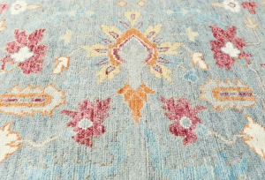 Muted Light Blue Floral 8X10 Transitional Oushak Oriental Rug