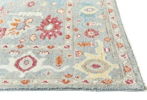 Muted Light Blue Floral 8X10 Transitional Oushak Oriental Rug