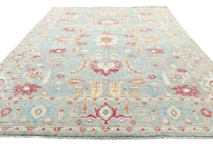 Muted Light Blue Floral 8X10 Transitional Oushak Oriental Rug