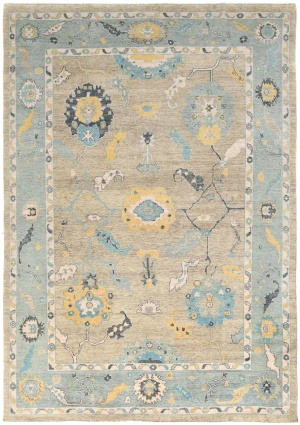 Muted Pastel Brown Floral 10X14 Transitional Oushak Oriental Rug