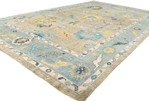 Muted Pastel Brown Floral 10X14 Transitional Oushak Oriental Rug