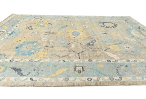 Muted Pastel Brown Floral 10X14 Transitional Oushak Oriental Rug