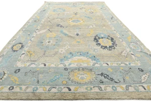 Muted Pastel Brown Floral 10X14 Transitional Oushak Oriental Rug