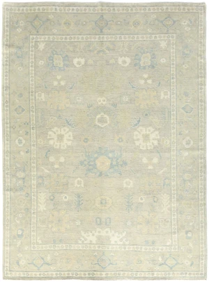 Muted Pastel Brown Floral Distressed 9X12 Oushak Chobi Oriental Rug