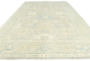 Muted Pastel Brown Floral Distressed 9X12 Oushak Chobi Oriental Rug
