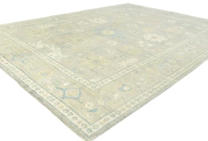 Muted Pastel Brown Floral Distressed 9X12 Oushak Chobi Oriental Rug