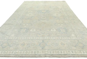 Muted Pastel Brown Floral Distressed 9X12 Oushak Chobi Oriental Rug