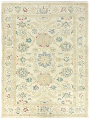 Muted Cream Floral Transitional 9X12 Oushak Chobi Oriental Rug