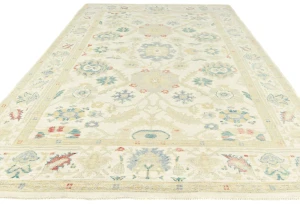 Muted Cream Floral Transitional 9X12 Oushak Chobi Oriental Rug
