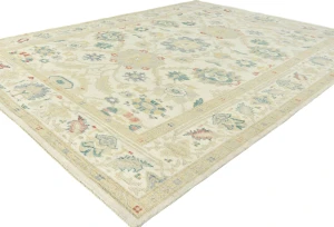 Muted Cream Floral Transitional 9X12 Oushak Chobi Oriental Rug