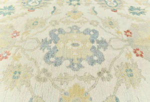 Muted Cream Floral Transitional 9X12 Oushak Chobi Oriental Rug