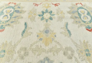 Muted Cream Floral Transitional 9X12 Oushak Chobi Oriental Rug