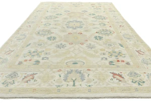 Muted Cream Floral Transitional 9X12 Oushak Chobi Oriental Rug
