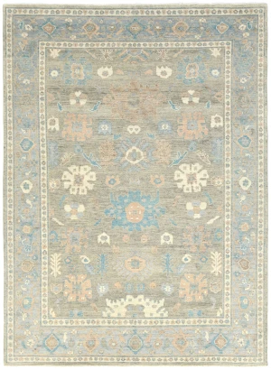 Muted Brown Floral Transitional 9X12 Oushak Oriental Rug