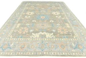 Muted Brown Floral Transitional 9X12 Oushak Oriental Rug