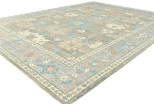 Muted Brown Floral Transitional 9X12 Oushak Oriental Rug