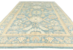 Muted Blue Floral 9X12 Oushak Oriental Rug