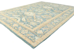 Muted Blue Floral 9X12 Oushak Oriental Rug