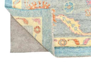 Muted Blue Floral Transitional 10X14 Oushak Oriental Rug